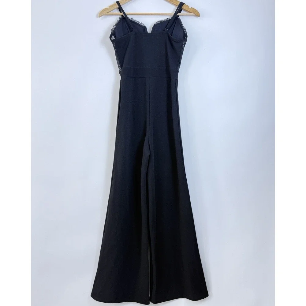 Almost‎ Famous Dark Coquette Jumpsuit Size M Black Floral Lace Sheer Mesh Bodice